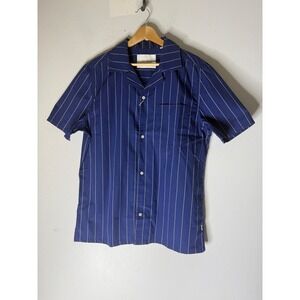 Les Deux pinstripe Short Sleeve Button Up Camp Collar Shirt Size Medium